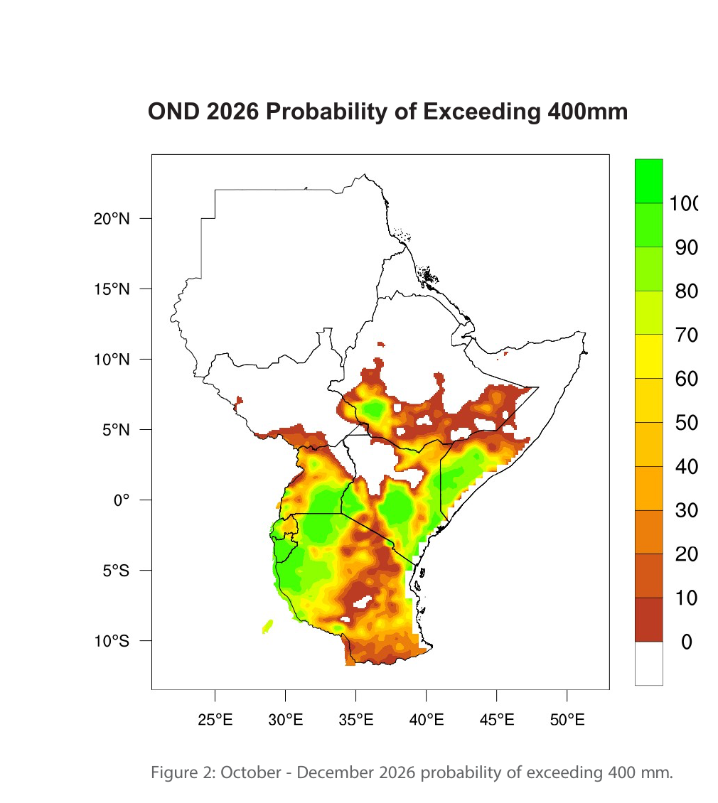 ICPAC probability of exceeding 400 millimetres during October to December 2026