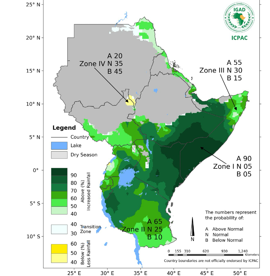 ICPAC October to December 2026 rainfall probability map